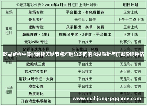 欧冠赛程中体能消耗关键节点对胜负走向的深度解析与前瞻影响评估